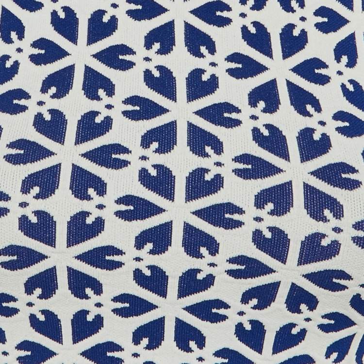 Pre Owned Alexander McQueen Blue/White Floral Jacquard Knit Crop Top XXS