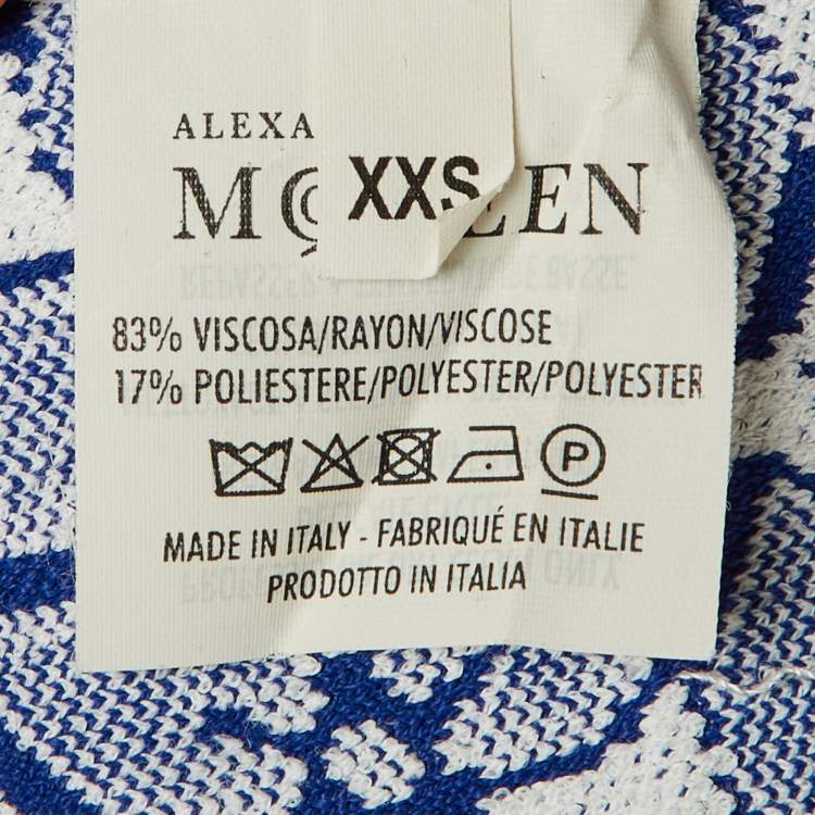 Pre Owned Alexander McQueen Blue/White Floral Jacquard Knit Crop Top XXS