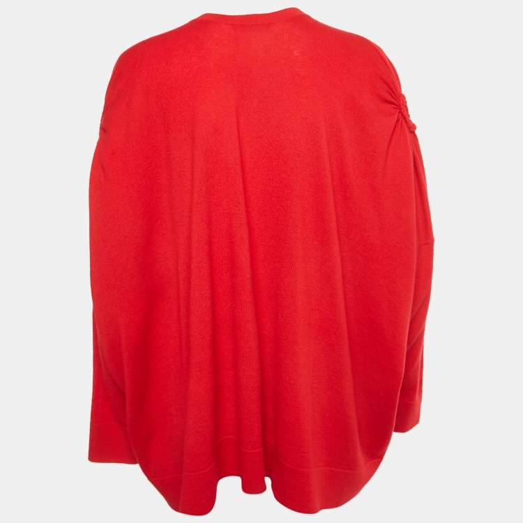 Pre Owned Alexander McQueen Red Wool Knit Ruche Sleeve Sweater S