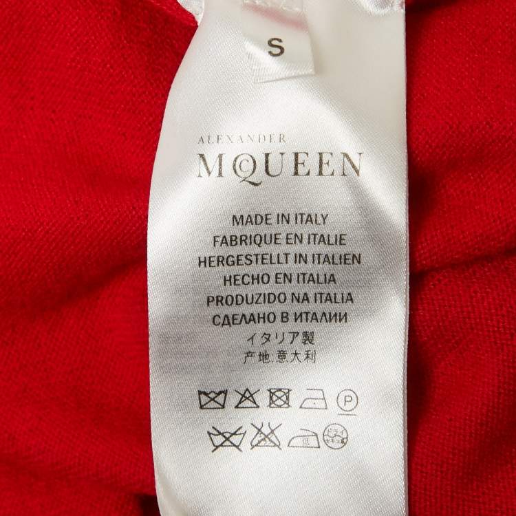 Pre Owned Alexander McQueen Red Wool Knit Ruche Sleeve Sweater S