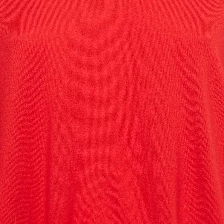 Pre Owned Alexander McQueen Red Wool Knit Ruche Sleeve Sweater S