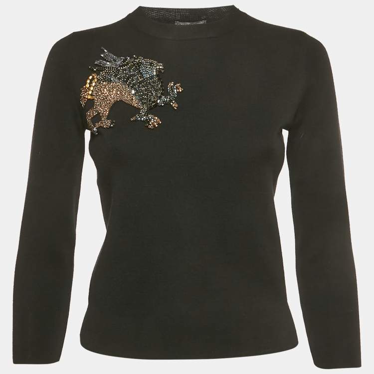 مملوكة مسبقًا Alexander McQueen Black Mystical Rhinestones Embellished Wool Sweater M