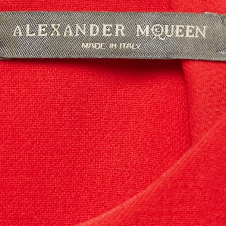 Pre Owned Alexander McQueen Red Wool Blend Paneled Mini Dress M