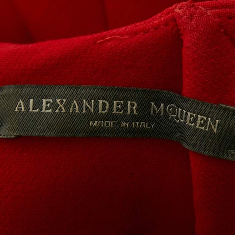 Pre Owned Alexander McQueen Red Wool Blend Paneled Mini Dress M