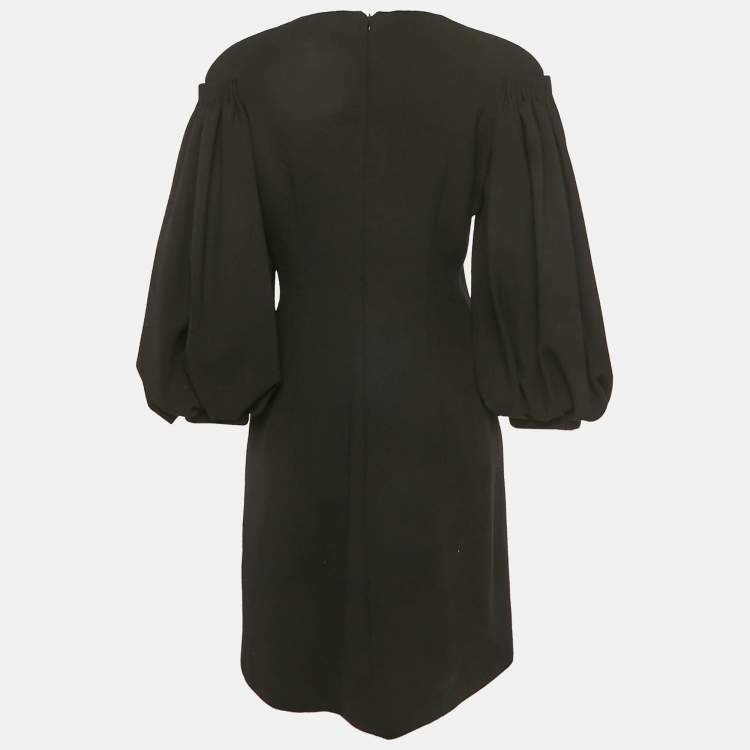 مملوكة مسبقًا Alexander McQueen Black Wool Crepe Puff Sleeve Mini Dress M