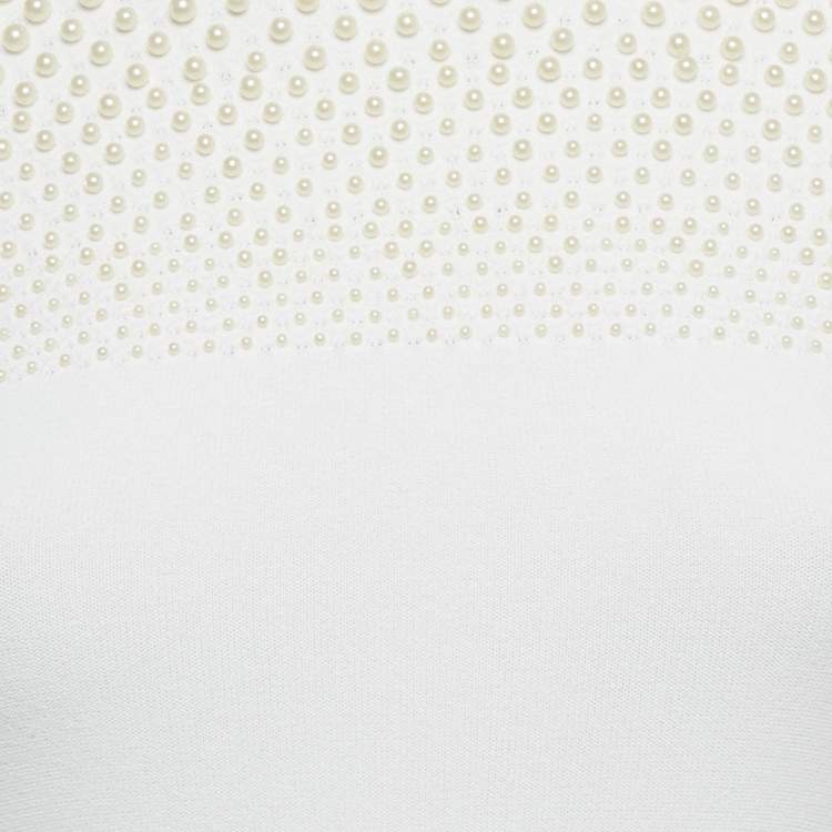Pre Owned Alexander McQueen White Pearl Embellished Knit Mini Dress S