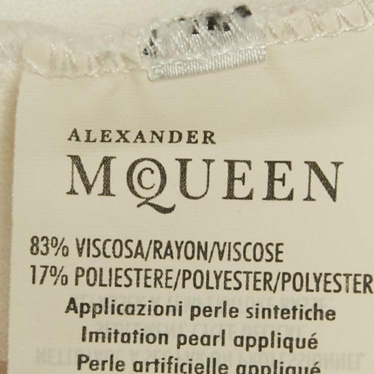 Pre Owned Alexander McQueen White Pearl Embellished Knit Mini Dress S