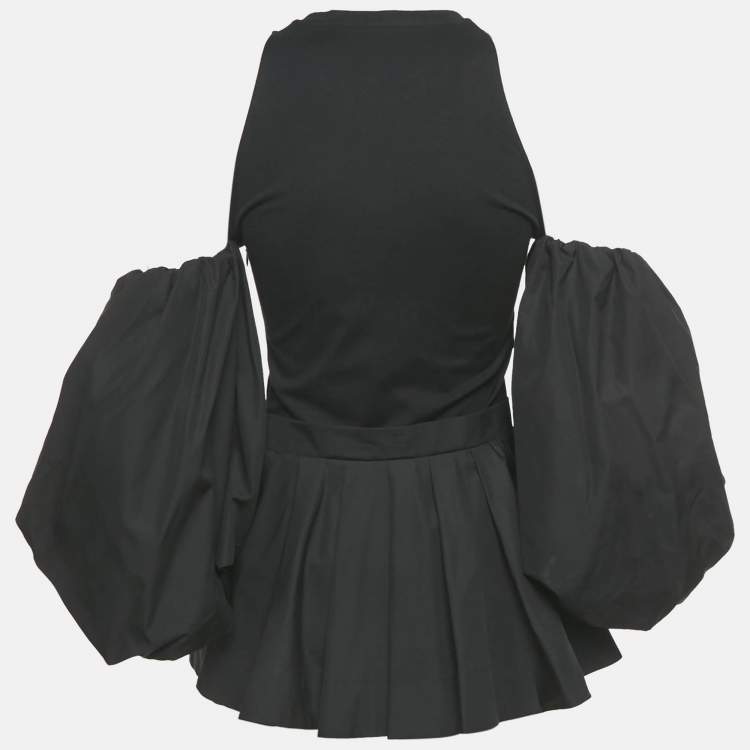 Pre Owned Alexander McQueen Black Cotton Balloon Sleeve Top S