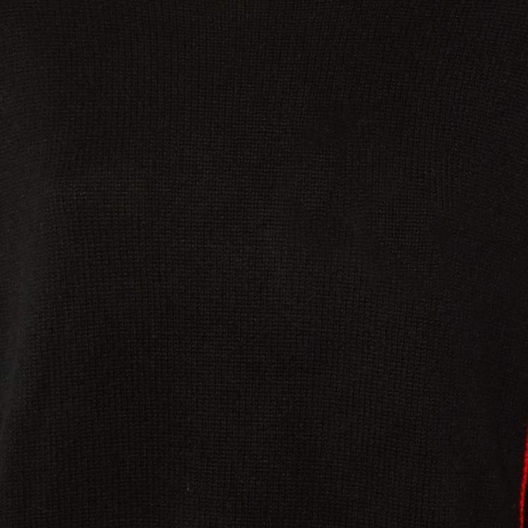 Pre Owned Alexander McQueen Black/Red Cashmere Button Detail Sweater XS 