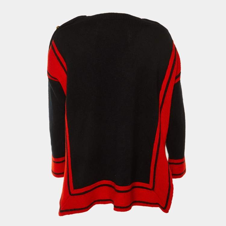 Pre Owned Alexander McQueen Black/Red Cashmere Button Detail Sweater XS 