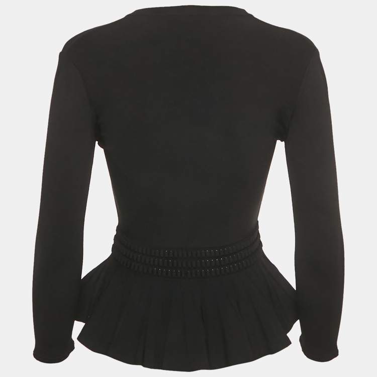 Pre Owned Alexander McQueen Black Stretch Knit Flared Cardigan XS