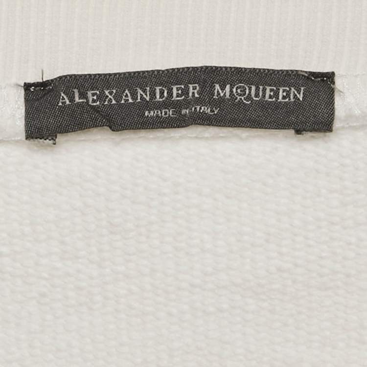 Pre Owned Alexander McQueen White Floral Embroidered Cotton Sweatshirt S