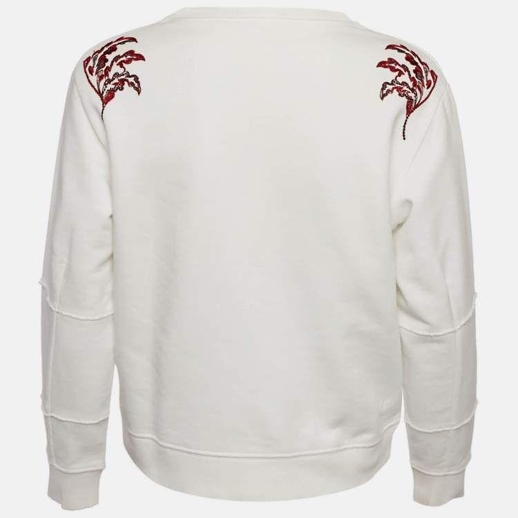 Pre Owned Alexander McQueen White Floral Embroidered Cotton Sweatshirt S