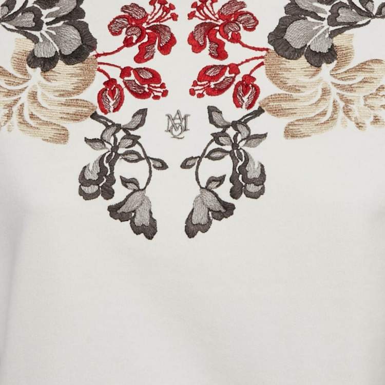 Pre Owned Alexander McQueen White Floral Embroidered Cotton Sweatshirt S