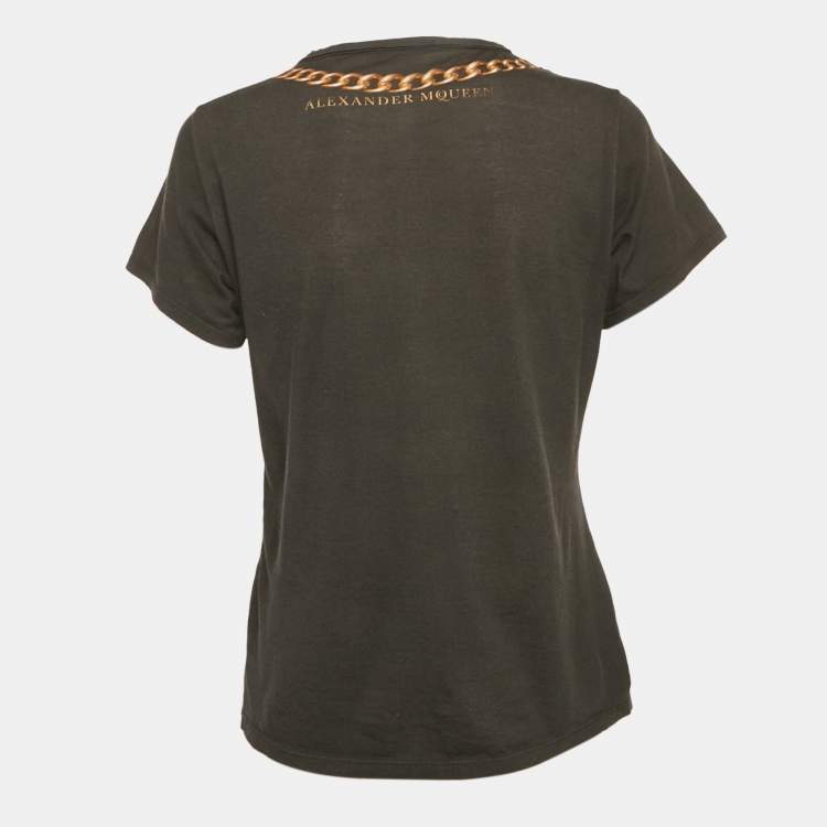 Pre Owned Alexander McQueen Black Fox & Chain Printed Jersey T-Shirt M