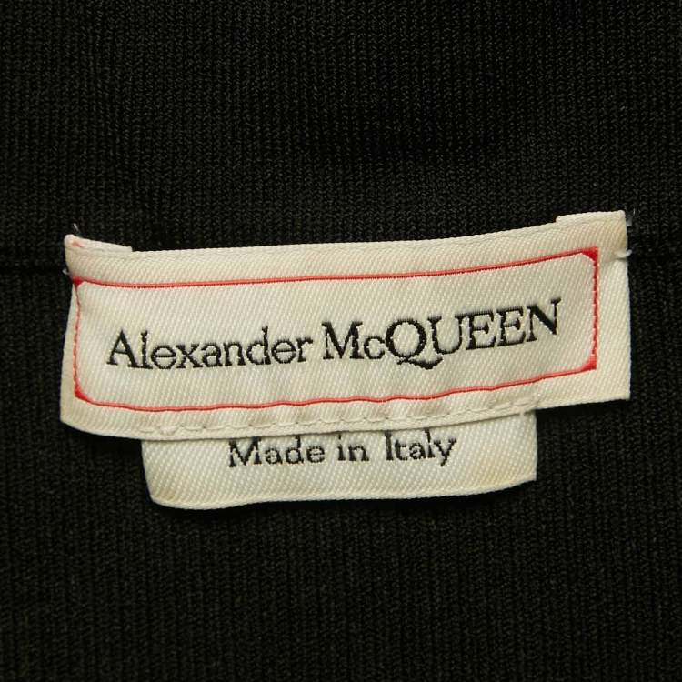 مملوكة مسبقًا Alexander McQueen Black Rib Knit Off Shoulder Ruffled Mini Dress M