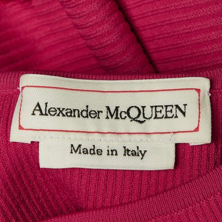 Pre Owned Alexander McQueen Pink Knit Crochet Inset Mini Dress M