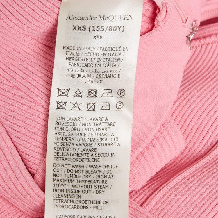 Pre Owned Alexander McQueen Pink Rib Knit Cut-Out Top and Skirt Set XXS