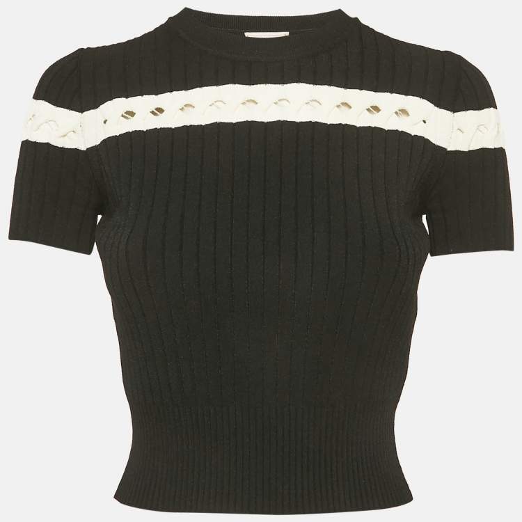 Pre Owned Alexander McQueen Black Rib Knit Cut-Out Crop Top M
