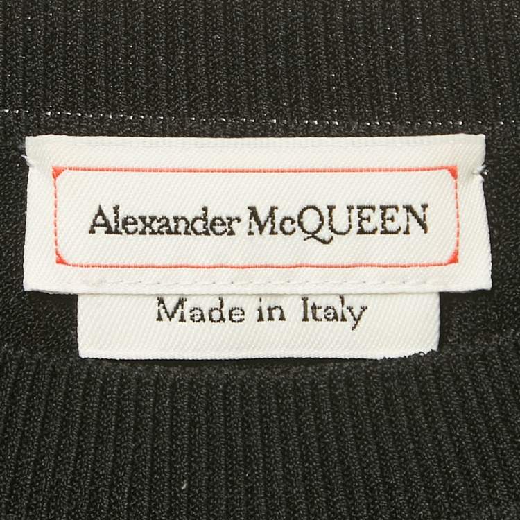 Pre Owned Alexander McQueen Black Rib Knit Cut-Out Crop Top M