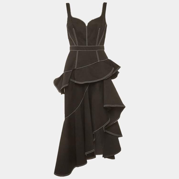 مملوكة مسبقًا Alexander McQueen Black Denim Ruffled Asymmetric Dress M
