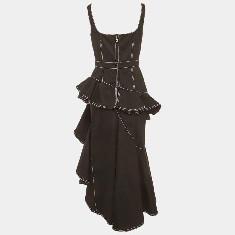 مملوكة مسبقًا Alexander McQueen Black Denim Ruffled Asymmetric Dress M