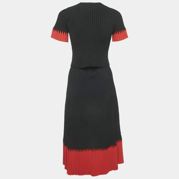 Pre Owned Alexander McQueen Black/Red Rib Knit Skirt Set XS