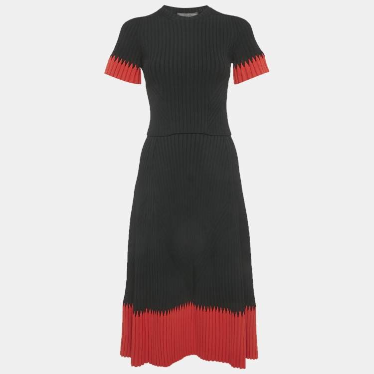 Pre Owned Alexander McQueen Black/Red Rib Knit Skirt Set XS