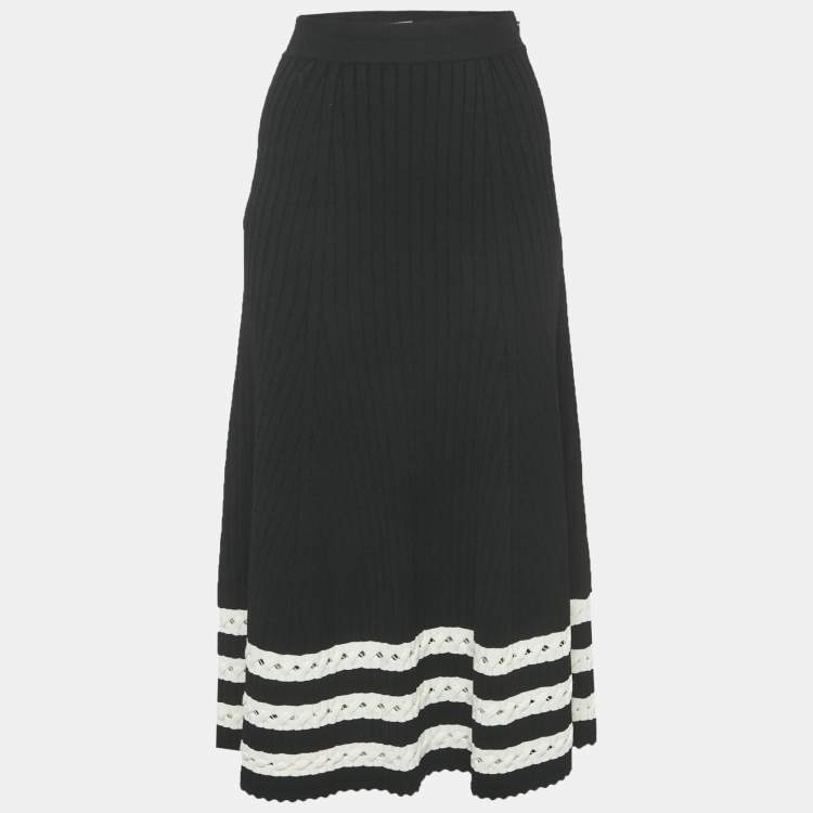 Pre Owned Alexander McQueen Black Rib Knit Cut-Out Hem Midi Skirt S