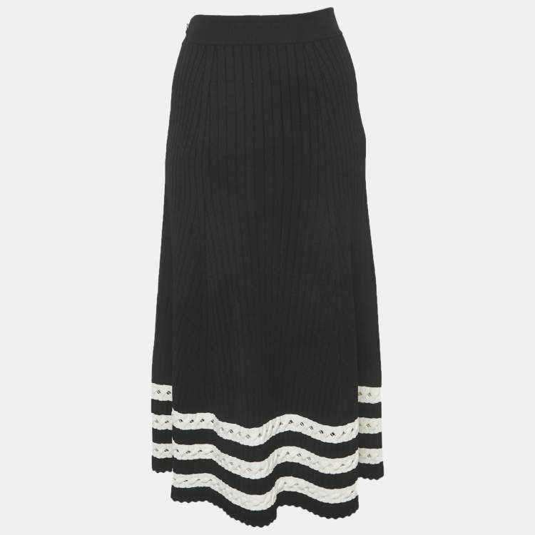 Pre Owned Alexander McQueen Black Rib Knit Cut-Out Hem Midi Skirt S