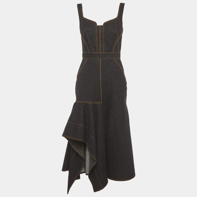 Pre Owned Alexander McQueen Dark Blue Denim Asymmetric Flared Dress S