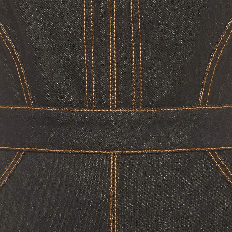 Pre Owned Alexander McQueen Dark Blue Denim Asymmetric Flared Dress S