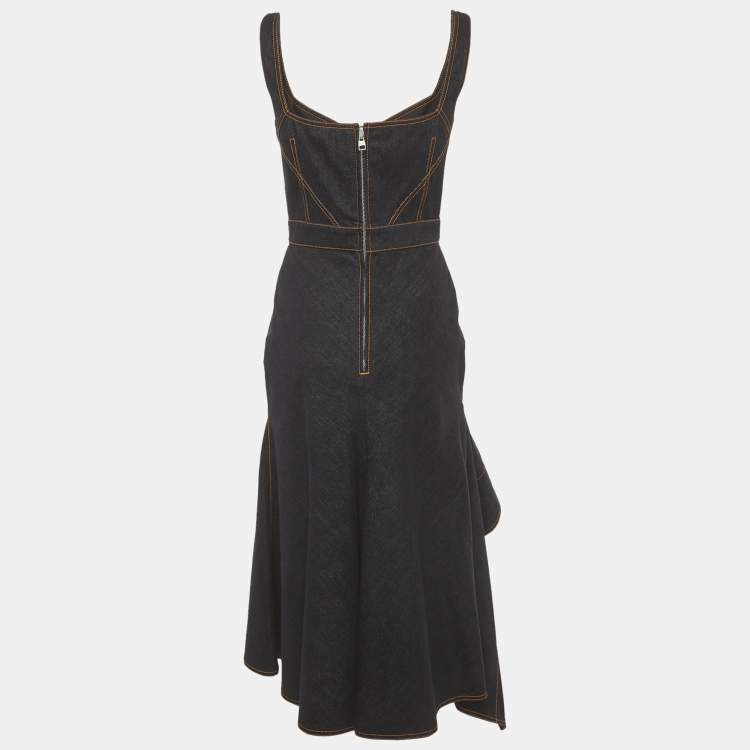 Pre Owned Alexander McQueen Dark Blue Denim Asymmetric Flared Dress S