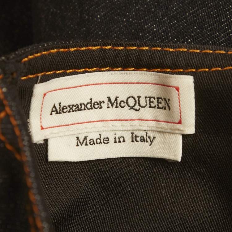 Pre Owned Alexander McQueen Dark Blue Denim Asymmetric Flared Dress S