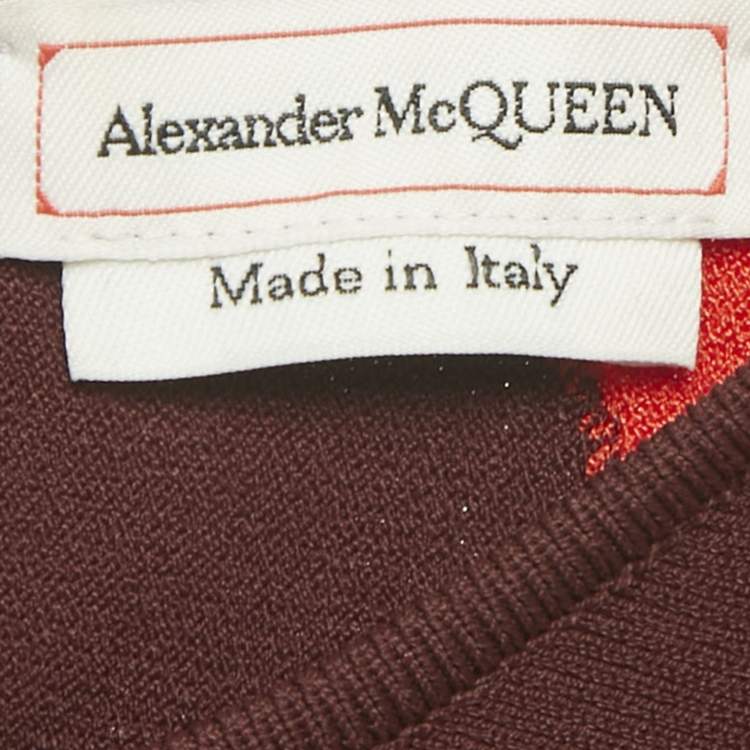 Pre Owned Alexander McQueen Multicolour Colorblock Pattern Stretch Knit Asymmetric Dress S