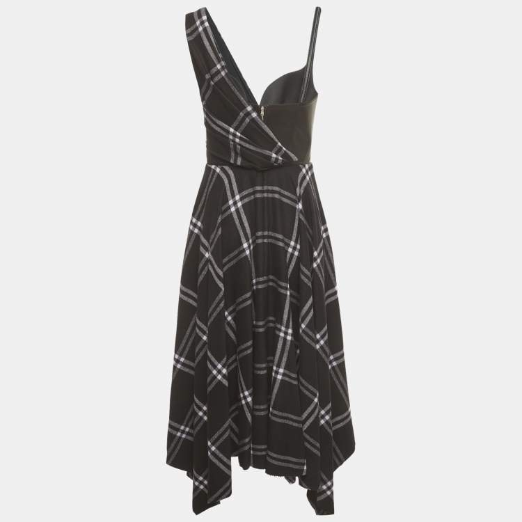 Pre Owned Alexander McQueen Black Check Pattern Wool Leather Corset Midi Dresses M