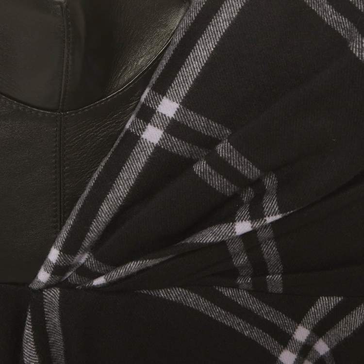 Pre Owned Alexander McQueen Black Check Pattern Wool Leather Corset Midi Dresses M