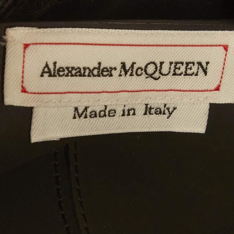 Pre Owned Alexander McQueen Black Check Pattern Wool Leather Corset Midi Dresses M