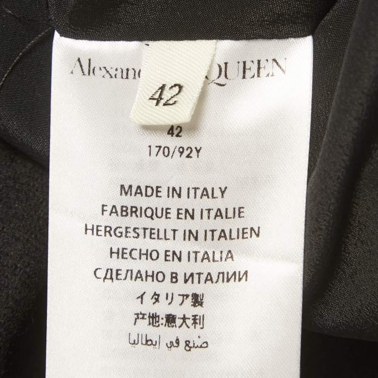 Pre Owned Alexander McQueen Black Check Pattern Wool Leather Corset Midi Dresses M