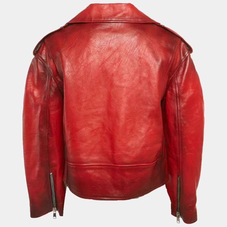 Pre Owned Alexander McQueen Red Real Lamb Leather Jacket M