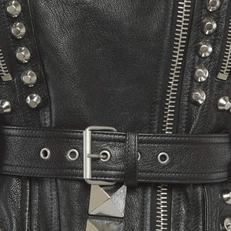 مملوكة مسبقًا Alexander McQueen Black Leather Studded Biker Jacket S