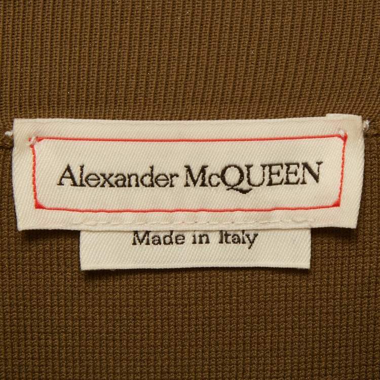 Pre Owned Alexander McQueen Green Stretch Knit Asymmetric Ruffle Midi Skirt M