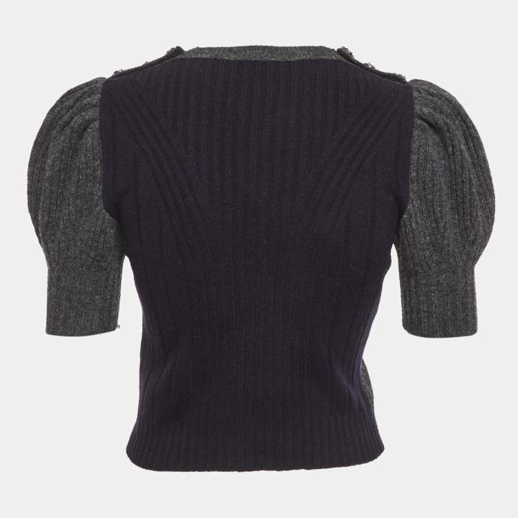 Pre Owned Alexander McQueen Grey Textured Wool Fitted Top XS