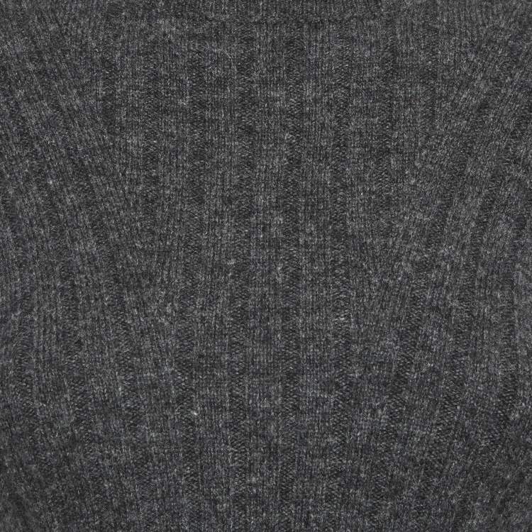 Pre Owned Alexander McQueen Grey Textured Wool Fitted Top XS