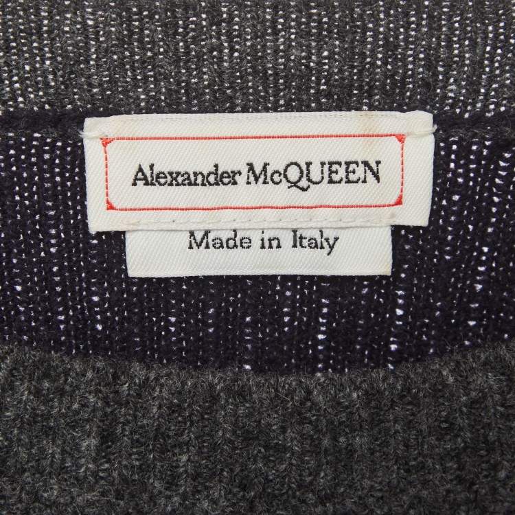 Pre Owned Alexander McQueen Grey Textured Wool Fitted Top XS