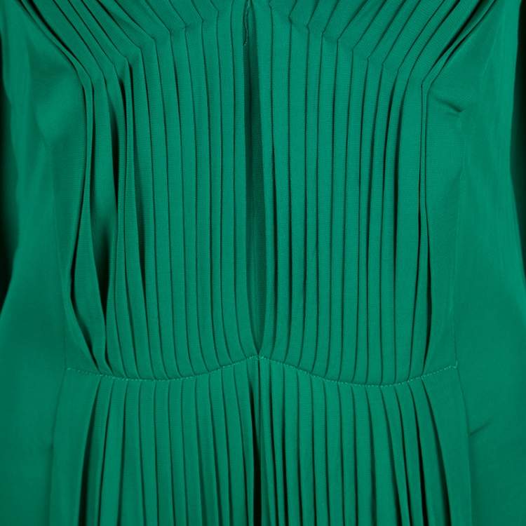 Pre Owned Alexander McQueen Emerald Green Knit Pleated Sleeveless Midi Dress M
