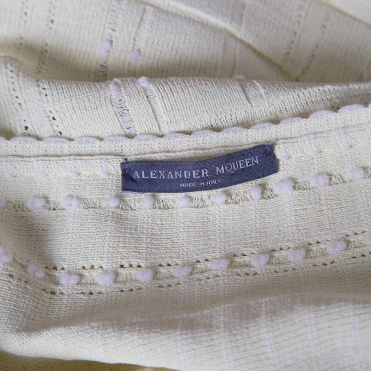 Pre Owned Alexander McQueen Yellow Stretch Perforated Knit Fit and Flare Dress M