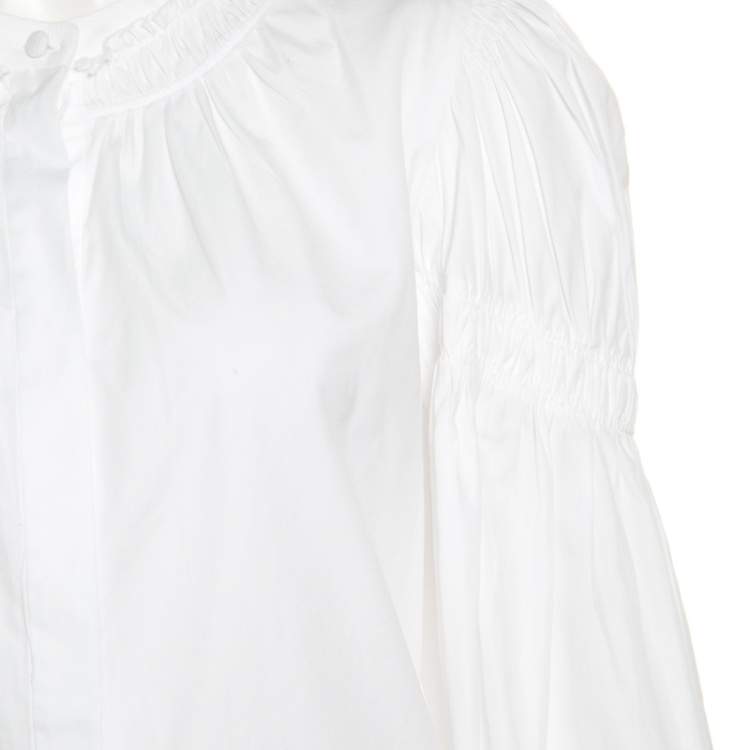 Pre Owned Alexander McQueen White Ruffled Gathered Trim Detail Long Sleeve Blouse M