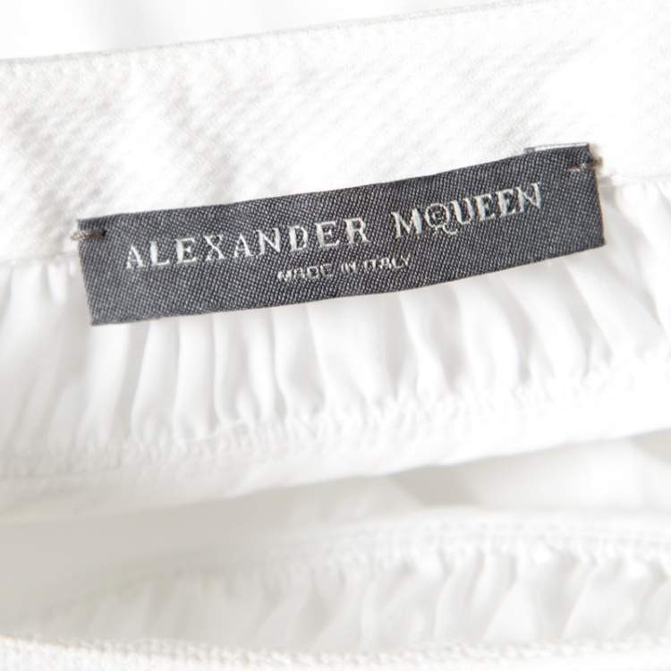 Pre Owned Alexander McQueen White Ruffled Gathered Trim Detail Long Sleeve Blouse M