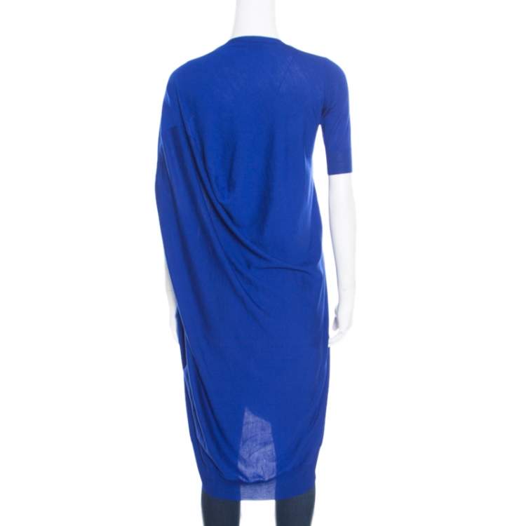 Pre Owned Alexander McQueen Blue Wool Draped Back Sweater Tunic XS
